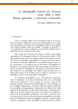 La Demografía Interna De Navarra Entre 1860 Y 1930. Pautas Generales Y Contrastes Comarcales