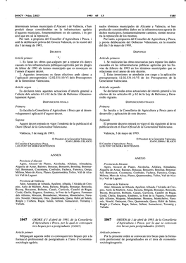 Article Primer . , : Article Segon Primera Segona Diari Oficial De La Generalitat Valenciana. 1047 ORDRE D' 1 D'abril De 1993, D