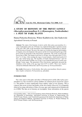 A STUDY of BIONOMY of the PRIVET SAWFLY (Macrophya Punctumalbum (L.)) (Hymenoptera, Tenthredinidae) – a PEST of PARK PLANTS