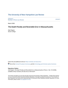 The Death Penalty and Reversible Error in Massachusetts