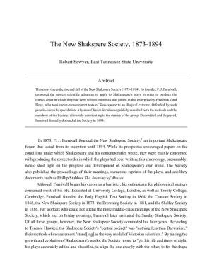 The New Shakspere Society, 1873-1894