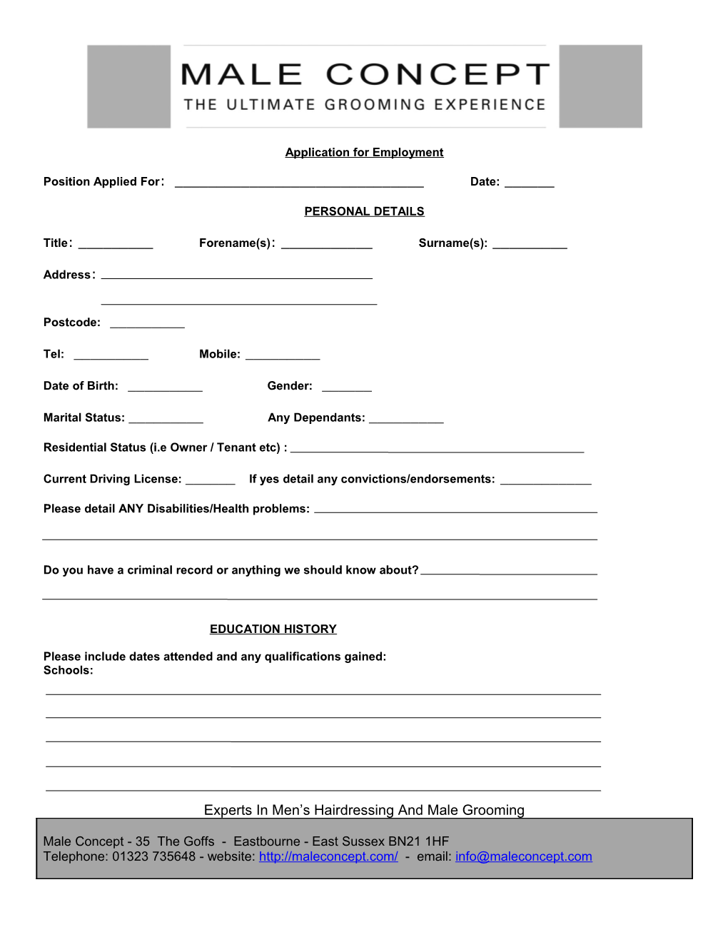 Application for Employment s95