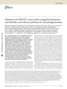 Mutations in NMNAT1 Cause Leber Congenital Amaurosis and Identify a New Disease Pathway for Retinal Degeneration