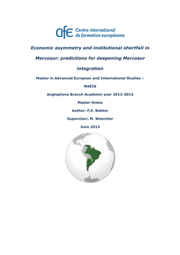 Economic Asymmetry and Institutional Shortfall in Mercosur: Predictions For