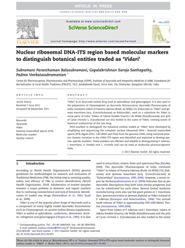 Nuclear Ribosomal DNA-ITS Region Based Molecular Markers to Distinguish Botanical Entities Traded As ‘Vidari’