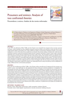 Prosumers and Emirecs: Analysis of Two Confronted Theories Prosumidores Y Emirecs: Análisis De Dos Teorías Enfrentadas