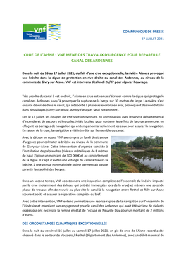 Crue De L'aisne : Vnf Mene Des Travaux D'urgence Pour Reparer Le Canal Des Ardennes