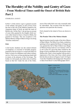 The Heraldry of the Nobility and Gentry of Gozo - from Medieval Times Until the Onset of British Rule Part 2