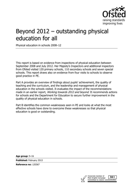 Beyond 2012 – Outstanding Physical Education for All Physical Education in Schools 2008–12