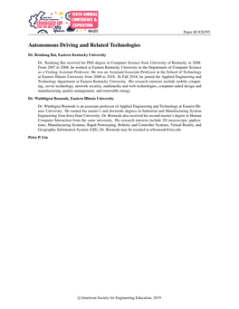 Autonomous Driving and Related Technologies