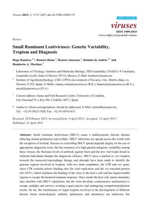 Small Ruminant Lentiviruses: Genetic Variability, Tropism and Diagnosis