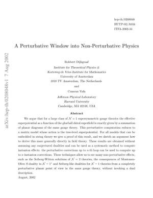 A Perturbative Window Into Non-Perturbative Physics