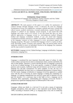 Language Revival: Significance, Strategies, Methods and Issues