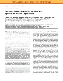 Common PTP4A1-PHF3-EYS Variants Are Specific for Alcohol Dependence