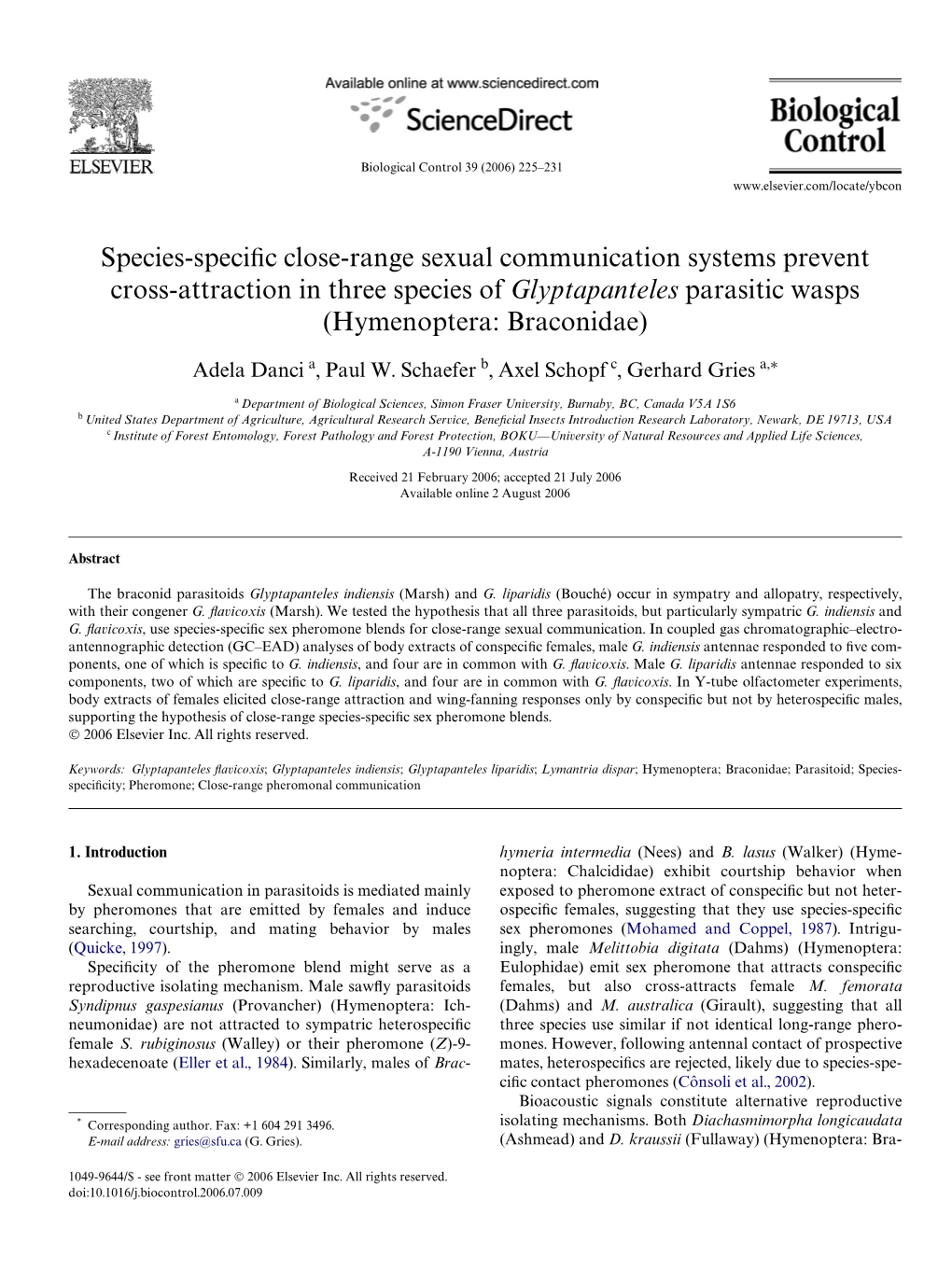 Species-Specific Close-Range Sexual Communication Systems Prevent