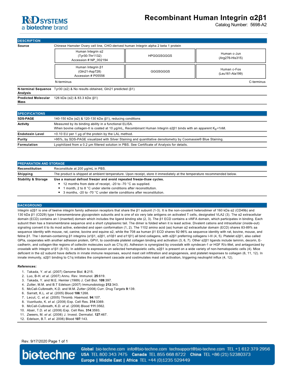 Recombinant Human Integrin Α2β1 Catalog Number: 5698-A2