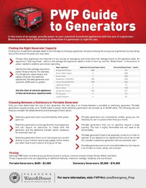 PWP Guide to Portable Generators (PDF)