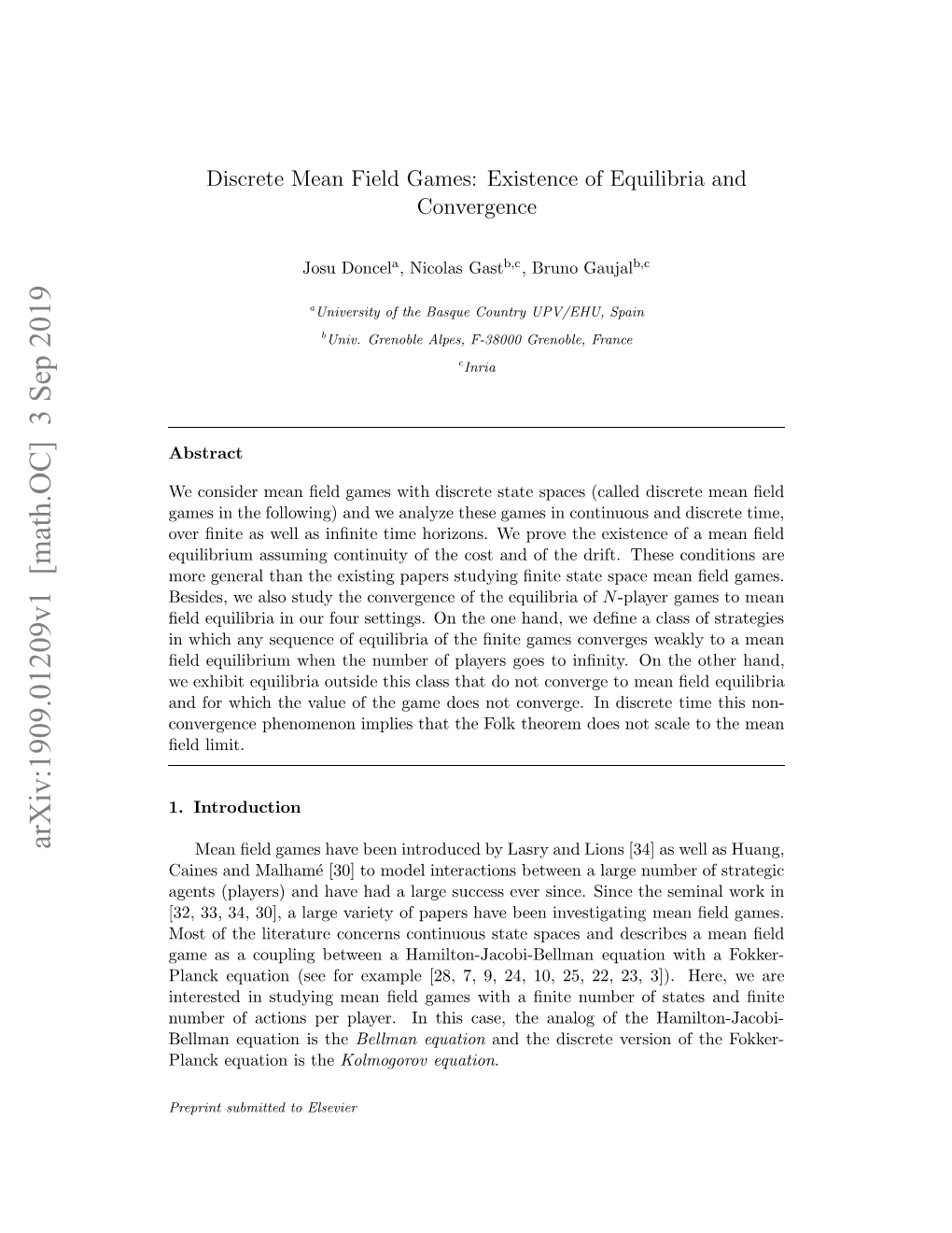 Discrete Mean Field Games: Existence of Equilibria And