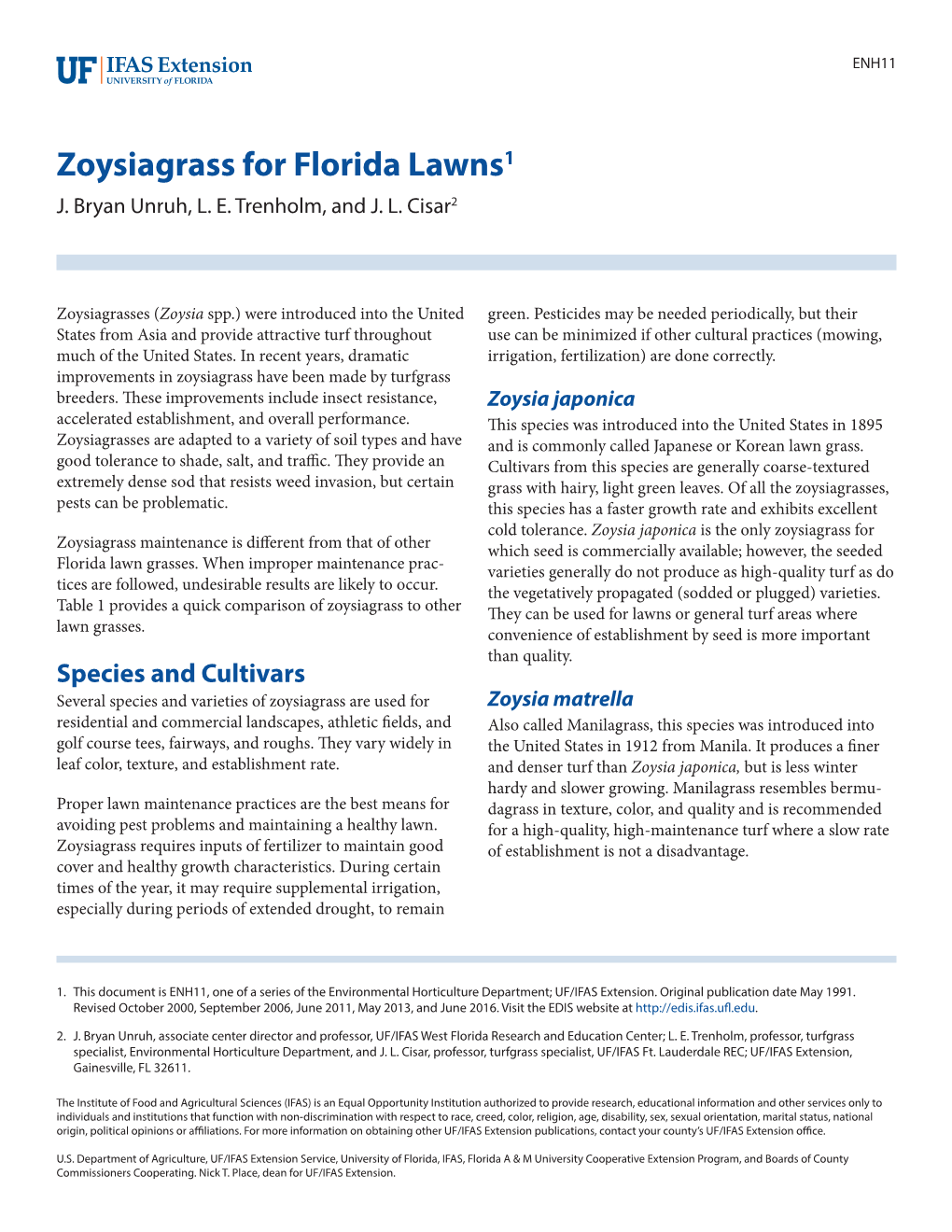 Zoysiagrass for Florida Lawns1 J