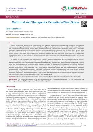 Medicinal and Therapeutic Potential of Seed Spices