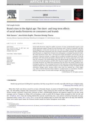 Brand Crises in the Digital Age: the Short- and Long-Term Effects of Social Media ﬁrestorms on Consumers and Brands
