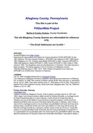 Allegheny County, Pennsylvania Pagenweb Project