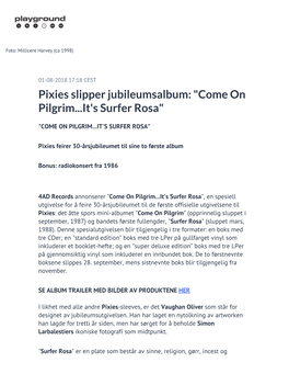 Pixies Slipper Jubileumsalbum: "Come on Pilgrim...It's Surfer Rosa"
