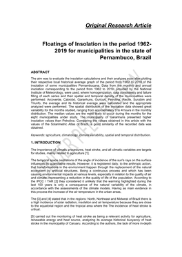Original Research Article Floatings of Insolation in the Period 1962