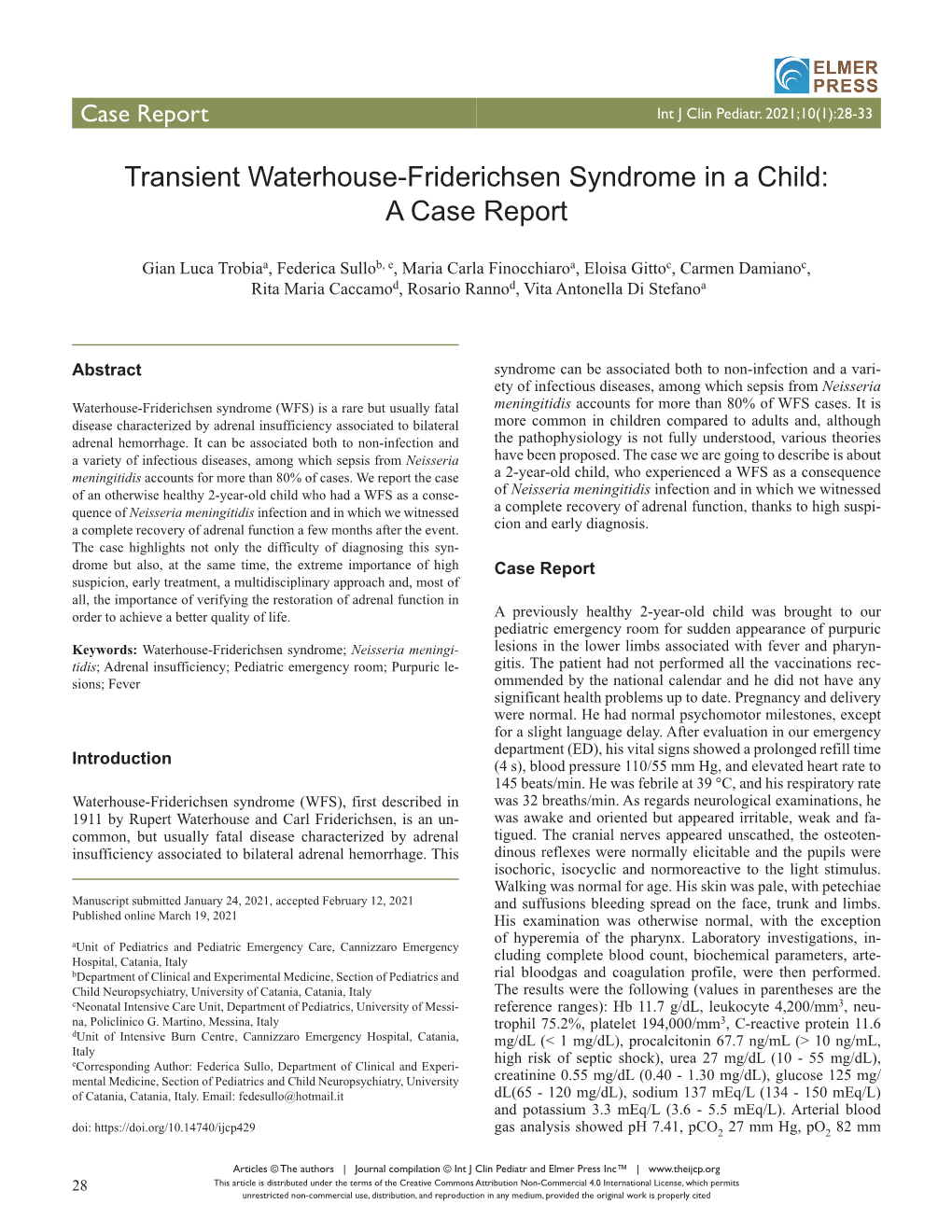 Transient Waterhouse-Friderichsen Syndrome in a Child: a Case Report