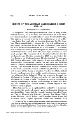 31 History of the American Mathematical Society 1888