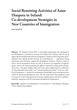 Social Remitting Activities of Asian Diaspora in Ireland: Co-Development Strategies in New Countries of Immigration