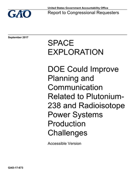 DOE Could Improve Planning and Communication Related to Plutonium-238 And