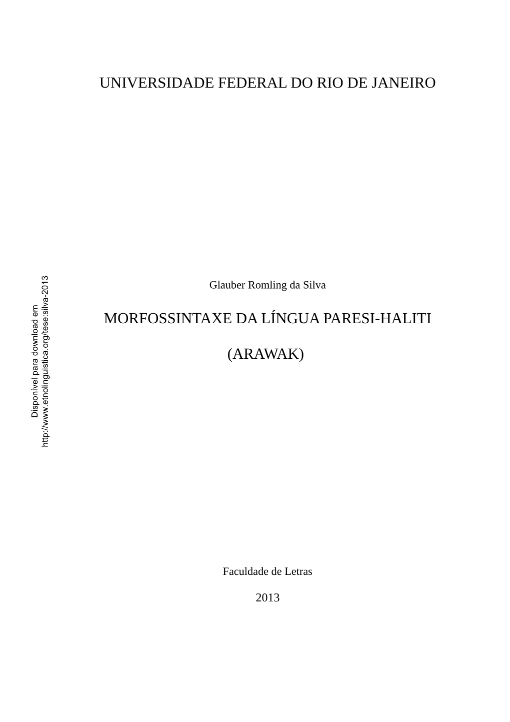 Morfossintaxe Da Língua Paresi-Haliti (Arawak)