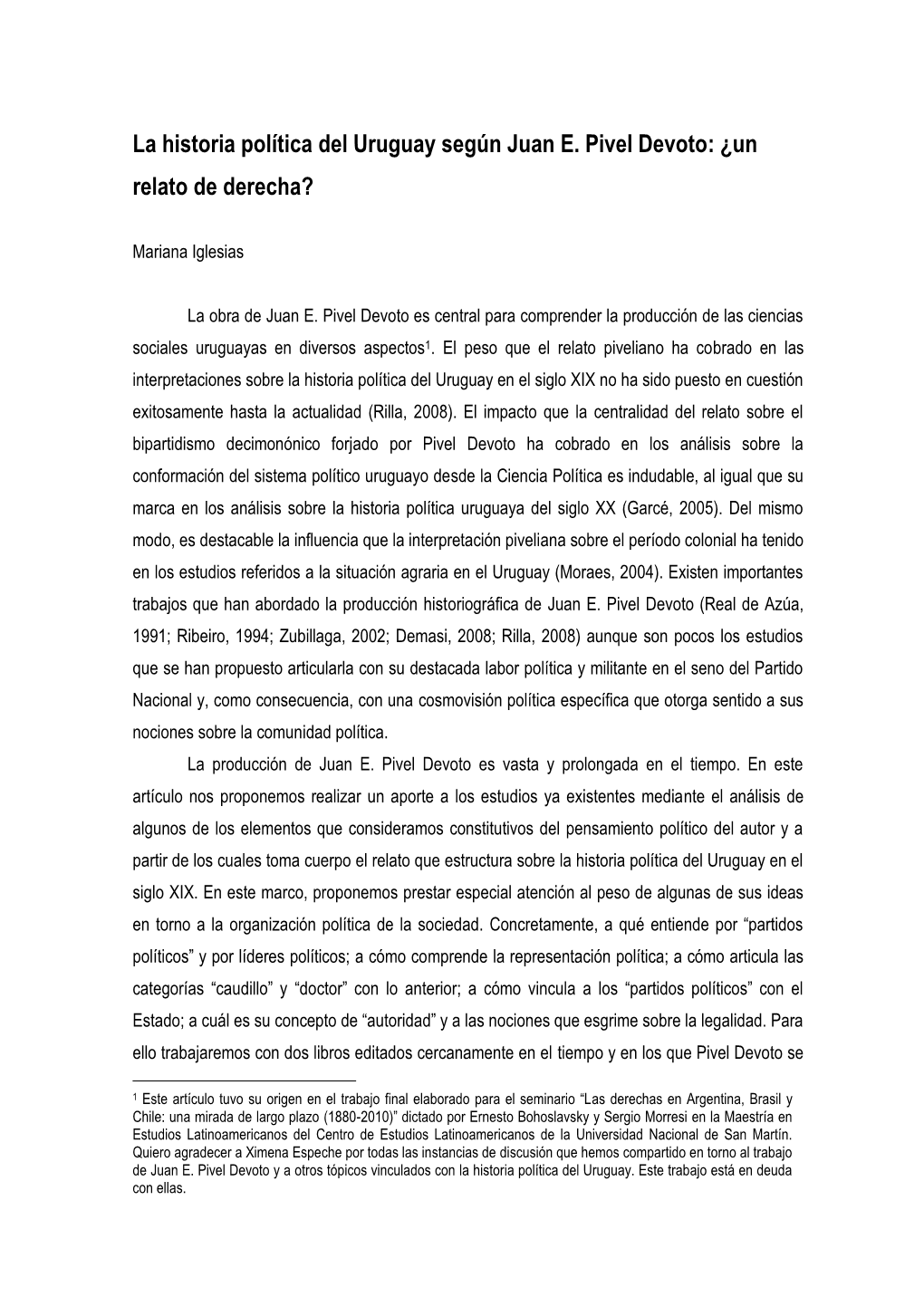 La Historia Política Del Uruguay Según Juan E. Pivel Devoto: ¿Un Relato De Derecha?