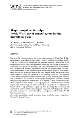 Shape Recognition for Ships: World War I Naval Camouflage Under the Magnifying Glass