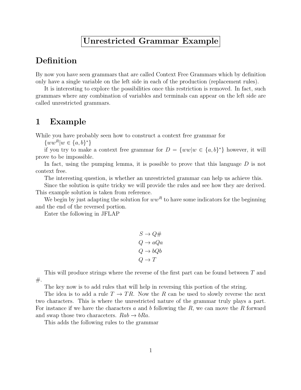 Unrestricted Grammar Example Definition 1 Example - DocsLib