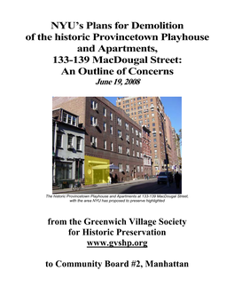 NYU's Plans for Demolition of the Historic Provincetown Playhouse and Apartments, 133-139 Macdougal Street