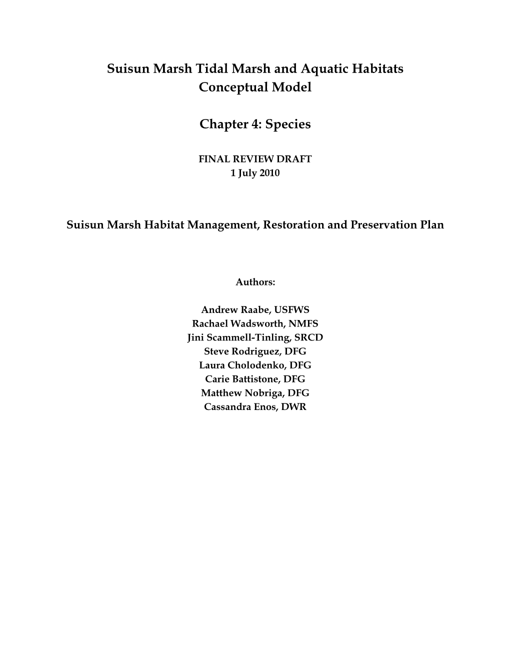 Suisun Marsh Tidal Marsh and Aquatic Habitats Conceptual Model