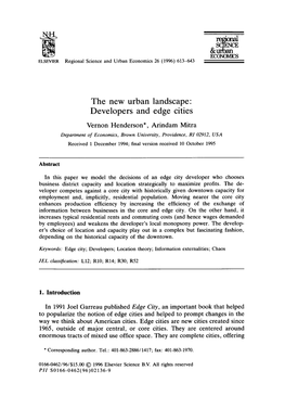 The New Urban Landscape: Developers and Edge Cities