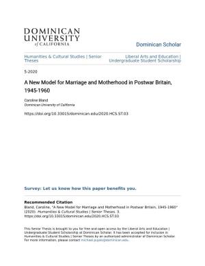 A New Model for Marriage and Motherhood in Postwar Britain, 1945-1960