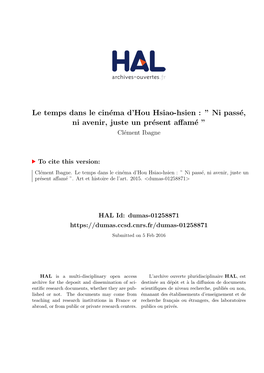 Le Temps Dans Le Cinéma D'hou Hsiao-Hsien : " Ni Passé, Ni Avenir, Juste Un Présent Affamé "