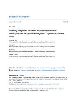 Coupling Analysis of the Major Impact on Sustainable Development of the Typical Arid Region of Turpan in Northwest China