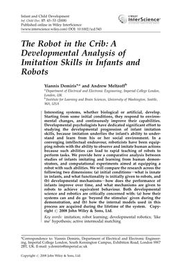 The Robot in the Crib: a Developmental Analysis of Imitation Skills in Infants and Robots
