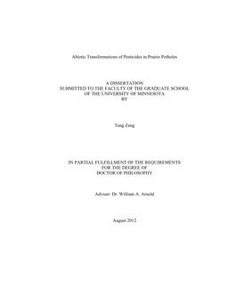 Abiotic Transformations of Pesticides in Prairie Potholes