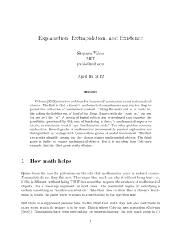 Explanation, Extrapolation, and Existence