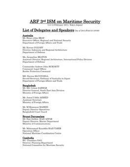 ARF 3Rd ISM on Maritime Security (14-15 February 2011, Tokyo Japan)