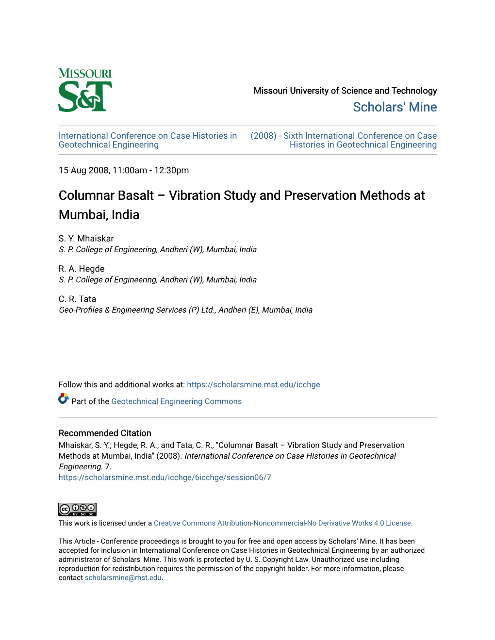 Columnar Basalt – Vibration Study and Preservation Methods at Mumbai, India