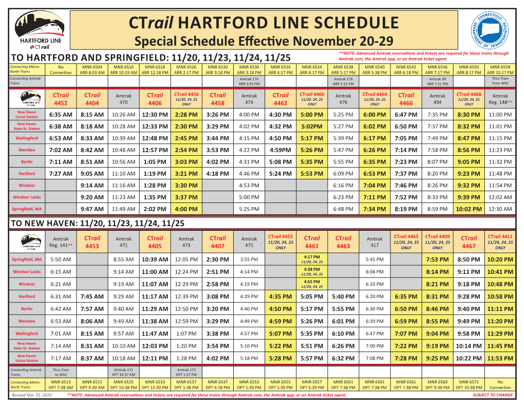Ctrail HARTFORD LINE SCHEDULE