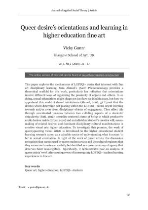 Queer Desire's Orientations and Learning in Higher Education Fine