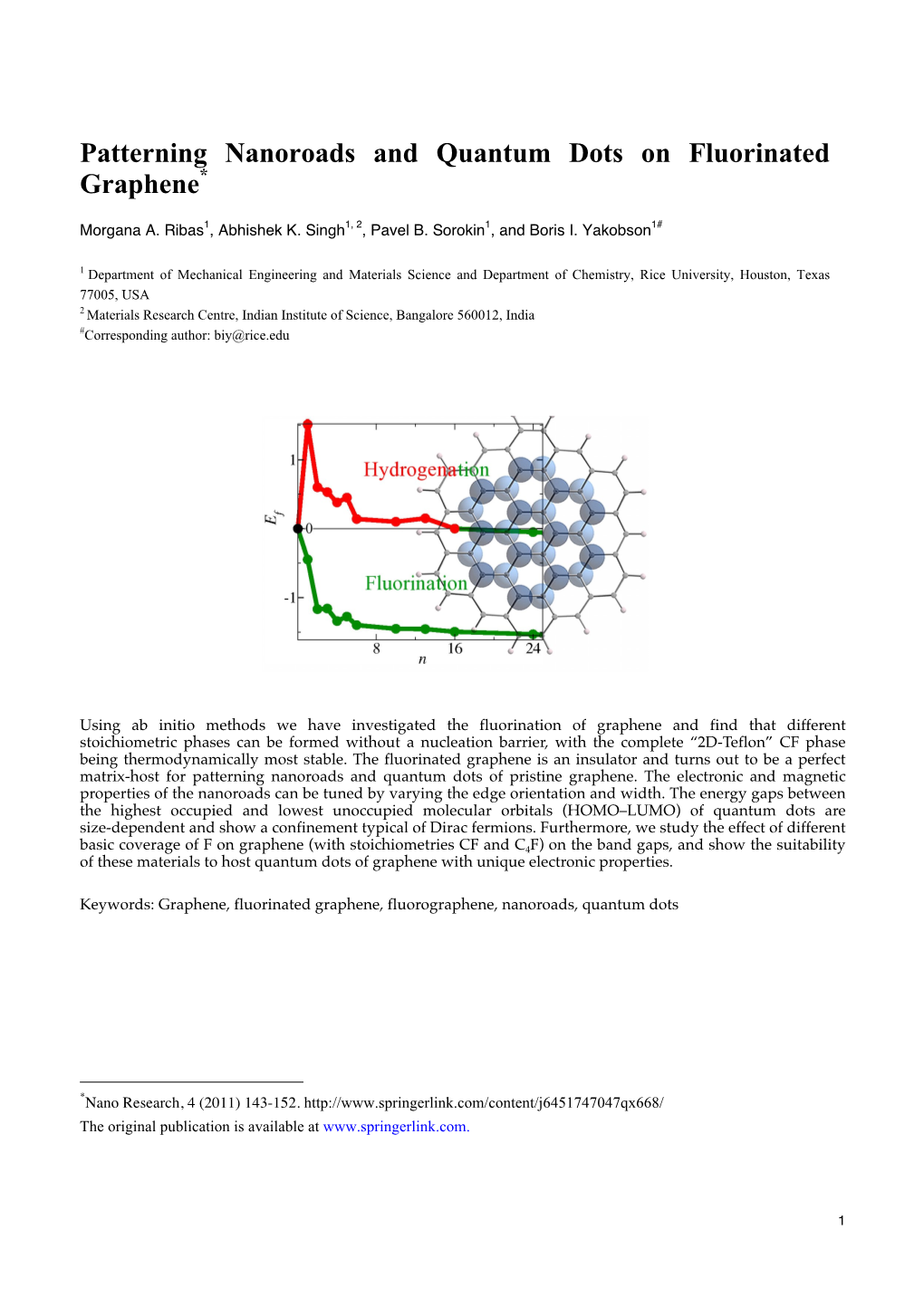 Patterning Nanoroads And Quantum Dots On Fluorinated Graphene* - DocsLib